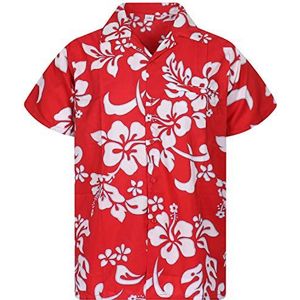 V.H.O. Hawaïhemd standaard fit heren korte mouwen voorzak funky bloemen bloemen hibiscus unisex, Ferrari-rood, XXL