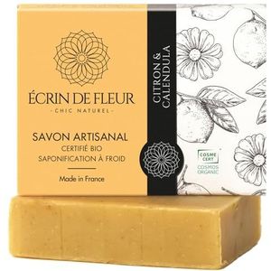 Écrin de Fleur – Biologische Citroen & Calendula Zeep, Handgemaakt, Koud Verwerkt, 1x90g