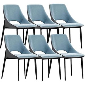 GEIRONV Moderne eetkamerstoelen set van 6, koolstofstalen poten halverwege de eeuw woonkamer zijstoelen technologische stoffen keukenstoelen Eetstoelen (Color : Blue, Size : 41x50x82cm)