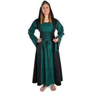 HEMAD Lange Middeleeuwse jurk met wijde mouwen en lange Capuchon - Katoen - Zwart-Groen L