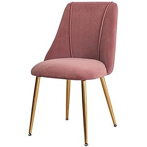 GEIRONV Flanel Stof Dineren Stoelen, Goud Metalen Benen Bureaustoel Woonkamer Slaapkamer Apartment Lounge Chair 50 × 56 × 85 cm Eetstoelen (Color : Pink)