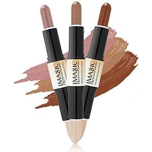 3 Stks Contour Concealer Highlighter Stick 2 in 1 Make-up Shading Stick Multi-Color Concealer Shadow Pen Gezicht Verheldert Shades Potlood