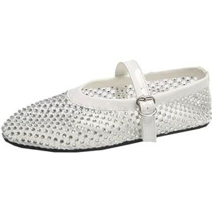 Visnet Ballerina's Dames Mesh Mary Jane Schoenen Dames Zomer Plus Size(White,44EU)