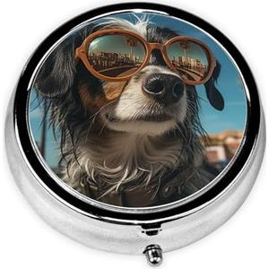 Hond Dragen Glazen Print Ronde Pillendoos Leuke Mini Metalen Pil Case Met 3 Compartiment Draagbare Reizen Pillendoos Geneeskunde Organizer voor Pocket Portemonnee