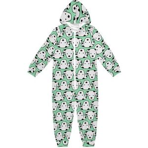 LI ZHI XIN Kinderpyjama met capuchon uit één stuk jongens meisjes jumpsuits kinderen onesie slaappak alles in één pyjama winter warm thuis jumpsuit 5-14 jaar schattige hond cartoon patroon groen