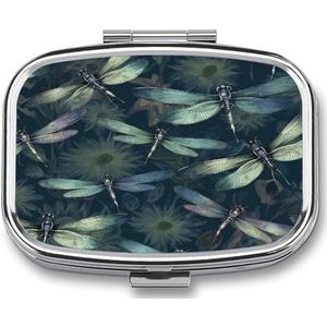 Libelle Patroon Pillendoos Pil Organizer Pil Case 2 Compartiment Geneeskunde Pil Organizer Kleine Pil Case Pil Container Pillenhouder Leuke Pillendoos Mini Pillendoosje