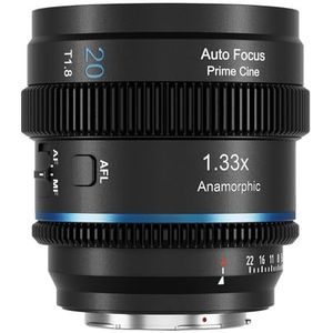 SIRUI 20 mm T1.8 1.33X anamorfe lens, S35-formaat autofocuslens voor E-mount camera's, A6400, A6700, FX3/30, ZV-E-serie, A7-serie, A9/9II (E-montage, blauwe flare)