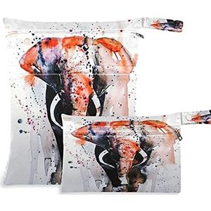 2Pcs Doek Luier Nat Droge Zakken Waterdichte Aquarel Dier Olifant Herbruikbare Wasbare Reizen Strand Yoga Gym Tas Voor Badpakken Natte