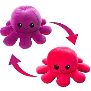 Omkeerbare Octopus Pluche Sensorische Vingertopspeeltjes Verlichten Stress En Tonen Je Humeur Zonder Een Woord Te Zeggen! Octopus Knuffel 12 inch(Geel+Zwart)-Red purple