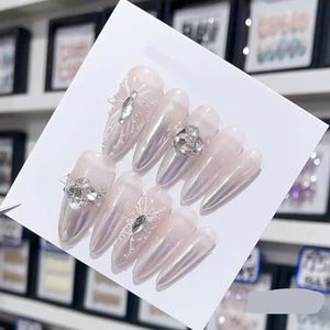 Verwijderbare en draagbare nail art Franse amandel ombre handgemaakte opdruknagels lange acryl valse nageltips innail (kleur: 29199, maat: S)