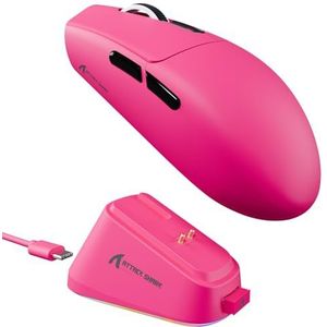 ATTACK SHARK G3PRO Draadloze Gamingmuis met Magnetisch Oplaadstation, PixArt PAW3311 Sensor, Tot 25.000 DPI, BT/2,4 GHz/Bedraad, 100M Klikken, 59g SUPERLIGHT Muizen voor PC/Xbox/PS/Mac - BerryRed