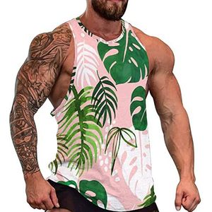 Roze palmbladeren heren tanktop mouwloos T-shirt pullover gym shirts workout zomer T-shirt