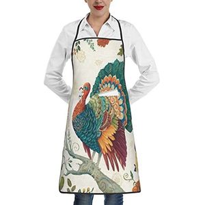 ASEELO Vrouwen Mannen Schort Roze Bloem Keukenschort met zak voor Koken Bakken Thuis Keuken Restaurant Koffiehuis, Thanksgiving Turkije, Apron with pocket hem