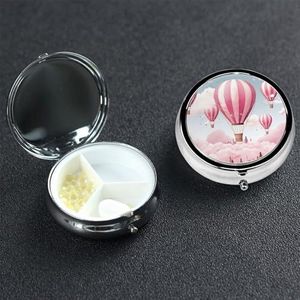 Heteluchtballon pillendoos 3 compartimenten pillendoosje voor portemonnee en zak schattige pillenorganizer met spiegel draagbare reispillendoos metalen ronde medicijnorganisator uniek cadeau