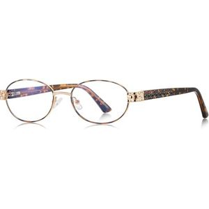 moomoobird Metalen Ovale Bril Frame voor Vrouwen TR90 Blauw Licht Blokkerende Bril Vrouw, luipaard gouden frame