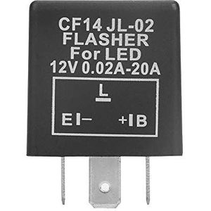 Knipperrelais, CF14 JL-02 3-pins 12 V LED knipperrelais 0.02 A-20 A voor knipperlicht Hyper Flash Fix - waterdicht, stofdicht, duurzaam (zwart)