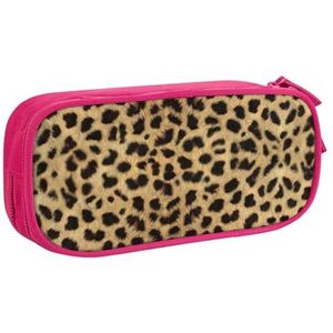 Yyoretp Grote Capaciteit Luipaard Dierlijke Print Potlood Case, Dubbellaags Rits Make-up Pouch Potlood Box Organizer., roze, Eén maat, Beauty Case