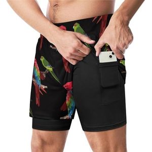 Groene Rode Papegaai Patroon Grappige Zwembroek Met Compressie Liner & Pocket Voor Mannen Board Zwemmen Sport Shorts