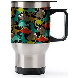 Leuke Dinosaurus Reizen Koffie Mok Met Handvat Geïsoleerde Rvs Tumbler Met Deksel Auto Drink Cup 15oz