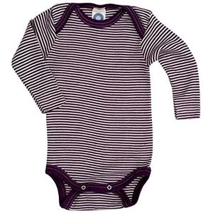 Cosilana, Babybody met lange mouwen, 70% wol, 30% zijde, Gestreept pruim, 62/68 cm