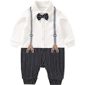 Baby Romper Jongen Gentleman Pasgeboren Lange Mouw Jumpsuit Coveralls Tuxedo Outfits Wit 0-3 Maanden/59