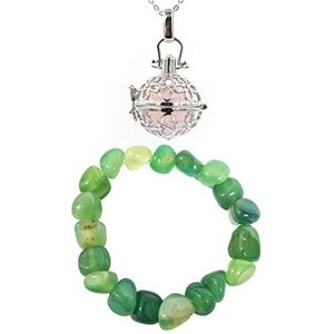 Onregelmatige Groene Agaat Kralen Armband Stretch Armband en Roze Kristal Vier Leave Klaver Hanger Ketting Zilver Wrapped voor Reiki Balance Spirituele Crystal Healing