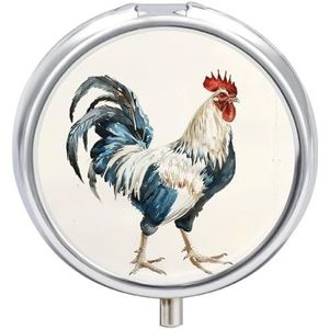 Pillendoosje Reizen Pil Organizer Wit en Blauw Haan Gedrukt Leuke Pillendoos Handige Pillendoos Geschikt om in zakken en zakken te worden geplaatst