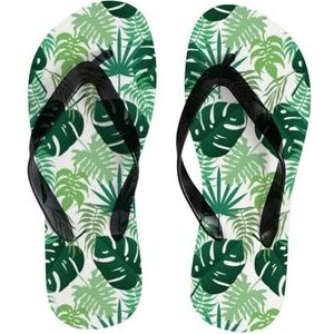 Teenslippers voor dames, groene palmbladeren, zomer, teenslippers voor strand, comfortabele reispantoffels, voor binnen en buiten, platte slippers, Groene palmbladeren, X-Large