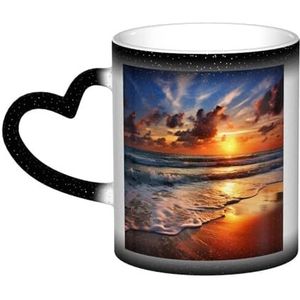 FCTVASDM Warmtegevoelige Kleur Veranderende Mok 11oz Strand Zonsopgang Koffie Mok Nieuwigheid Thee Cup Sterrenhemel Keramische Mokken Grappige Water Cup Keramische Koffie Mokken Gift voor Vrouwen