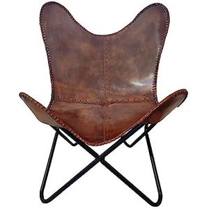 GifteQ Lederen vlinderstoel koeienhuid print stoel woonkamer accent stoel vintage ontspannende klapstoelen voor kleine ruimtes thuiskantoor slaapkamer (antiek bruin)