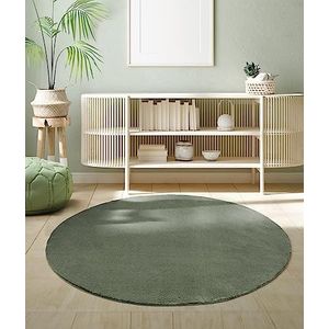 the carpet Relax modern, pluizig, laagpolig tapijt, antislip onderkant, wasbaar tot 30 graden, heerlijk zacht, bontlook, donkergroen, 120 cm rond
