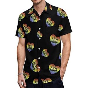 Liefde wint regenboog hart heren Hawaiiaanse shirts korte mouw casual shirt button down vakantie strand shirts 4XL