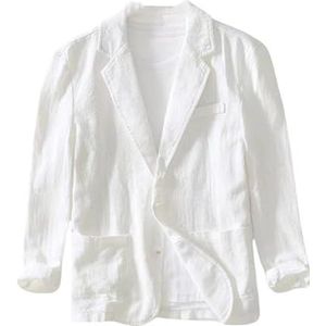 Heren Casual Blazer Jas Ademend Katoen Linnen Normale Pasvorm Sportjas Omslagkraag Kostuum Jassen Lichtgewicht Twee Knoop Zomer Sport Kostuum Jassen Wit Xxl