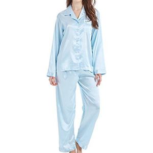 Sanraflic Pyjama voor dames, satijn, lang, nachtkleding, loungewear, Lichtblauw, S