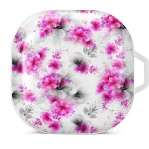 Roze aquarel abstracte bloemen oordopjes hoesje compatibel met Samsung hard shell beschermhoes witte stijl