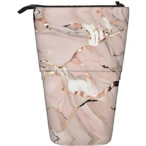 Nbtghga Rose Goud Marmer Print Potlood Telescopische Klassieke Kunsten Stand Up Potlood Case Organizer Potlood Houder Make-up Tas Gift, Zwart, Eén maat