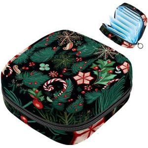 MUOOUM Kerst Snoep Riet Patroon Maandverband Opbergtas Menstruatie Pad Tas Draagbare Menstruatie Cup Pouch met Rits voor Tiener Meisjes Vrouwen Dames