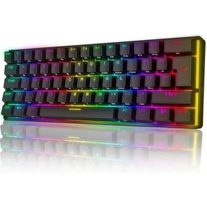UK Layout 60% Mechanisch Gaming Toetsenbord Type C Bedraad 61 Toetsen LED Backlit USB Waterdicht Toetsenbord 14 Chroma RGB Backlight Volledige Anti-ghosting Toetsen (Zwart/Blauwe Schakelaar)