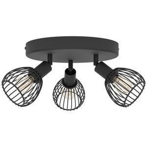 EGLO Plafondspot Sonnino, 3-lichts plafondlamp, industriële plafondverlichting met draaibare spots van zwart metaal, plafonnière met E14 fitting