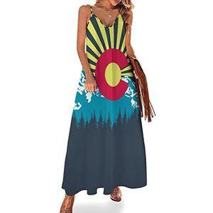 Colorado vlag dames zomer maxi-jurk V-hals mouwloze spaghettibandjes lange jurk