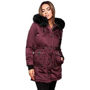 Navahoo B818 Winterjas voor dames, met capuchon en kunstbont en teddyvoering, wijnrood, L