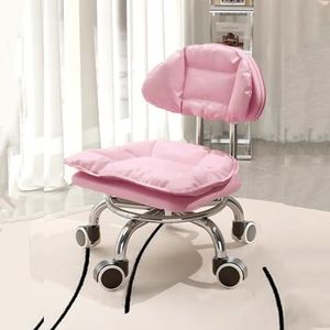 JUXDZISHW Roze, D, Roller Seat PU Lederen Lage Kruk Ronde Rollende Vloerkruk met Universele Wielen voor Home Fitness Sport Pedicure Kruk