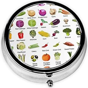 Introductie van verschillende groenten ronde pillendoos decoratieve doos container pillendoos, pillendoos met twee compartimenten, handige pillendoos voor reizen
