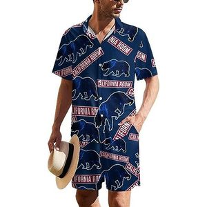 California Bear Hawaïaans pak voor heren, 2-delige strandoutfit, shirt en korte broek, bijpassende set
