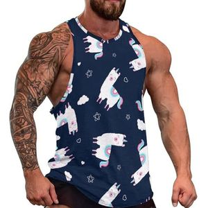 Llama Eenhoorn Print Heren Tank Top Grafische Mouwloze Bodybuilding Tees Casual Strand T-Shirt Grappige Gym Spier