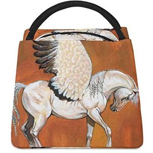 Pegasus Wit Paard met Vleugels Grappige Lunch Tas Geïsoleerde Lunchbox Lekvrije Koeltas Tote Handtas Gift voor Vrouwen Moeder Mannen