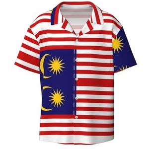 EdWal Maleisië Vlag Print Heren Korte Mouw Button Down Shirts Casual Losse Fit Zomer Strand Shirts Heren Jurk Shirts, Zwart, 3XL