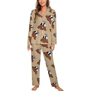 Bear Panda Koala Vrouwen Lange Mouw Button Down Nachtkleding Zachte Nachtkleding Lounge Pyjama Set 2XL
