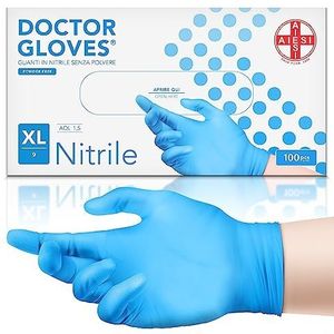 AIESI® Nitril Handschoenen wegwerp poedervrij blauwe voor professioneel gebruik DOCTOR GLOVES (Pak van 100 stuks) maat XL