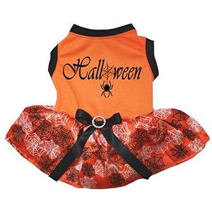 Petitebelle Halloween Oranje Shirt Cobweb Tutu Puppy Hond Jurk, XX-Large, ORANJE